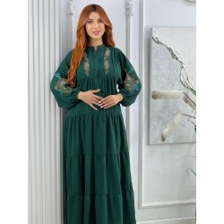 Robe Longue Brodée à Manches Longues