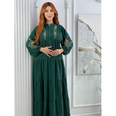Robe Longue Brodée à Manches Longues