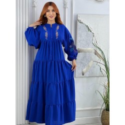 Robe Longue Brodée à Manches Longues