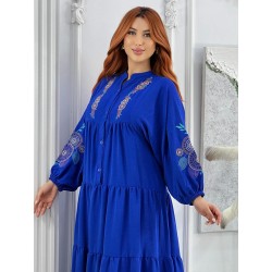 Robe Longue Brodée à Manches Longues