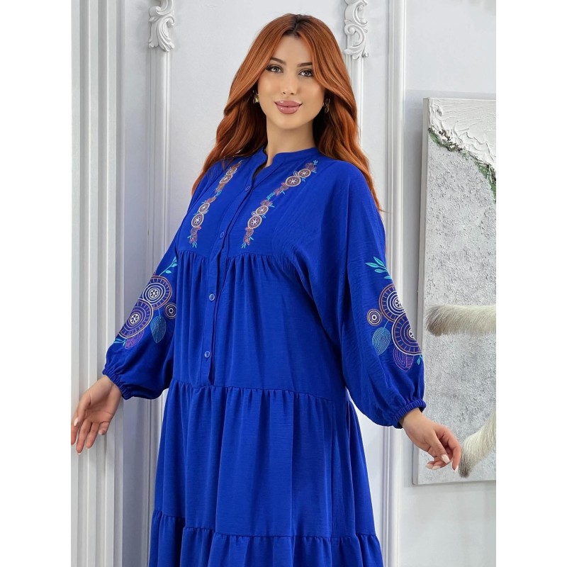Robe Longue Brodée à Manches Longues