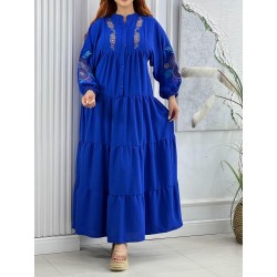Robe Longue Brodée à Manches Longues