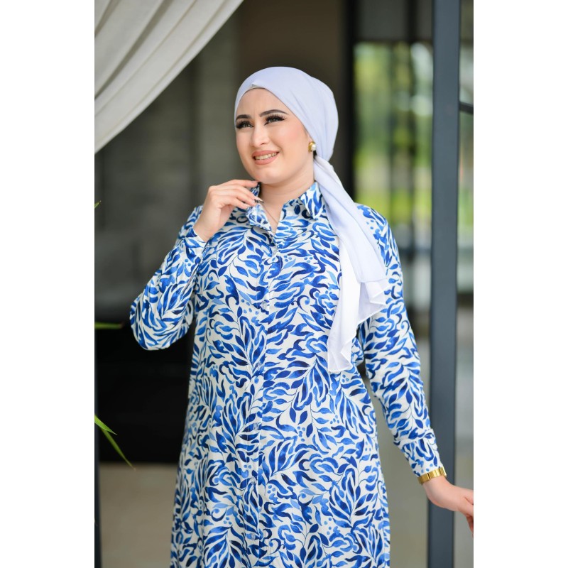 Robe chemise fleurie à Manches Longues