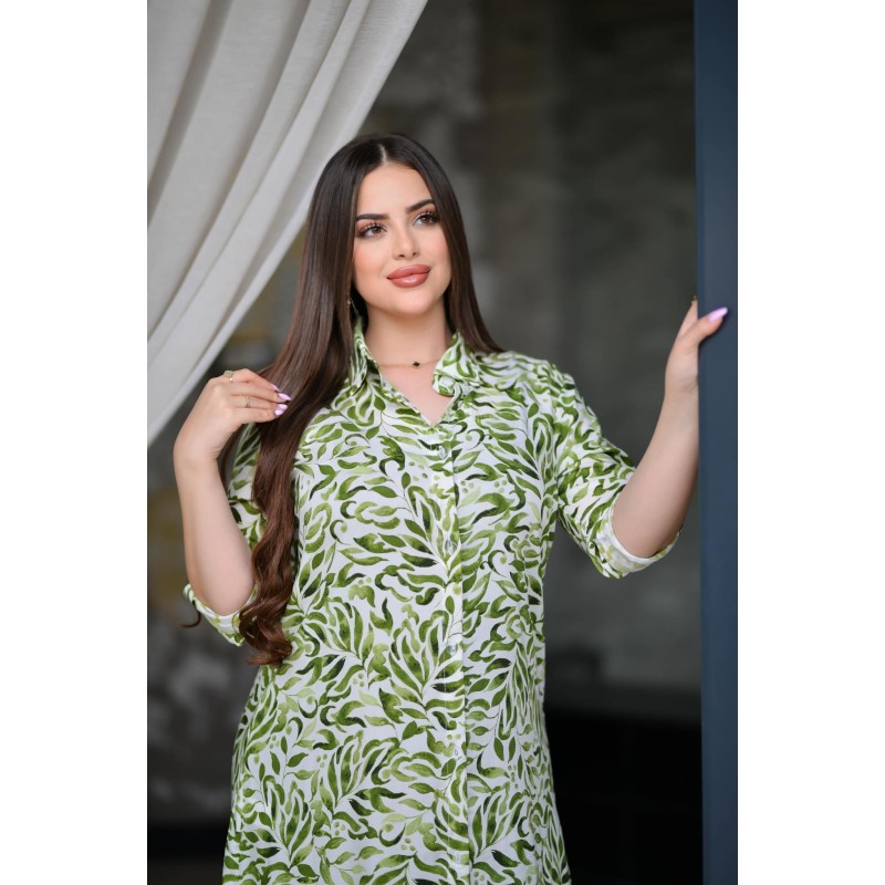 Robe chemise fleurie à Manches Longues
