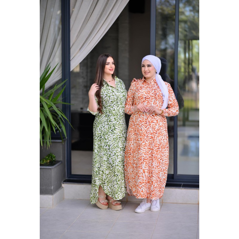 Robe chemise fleurie à Manches Longues
