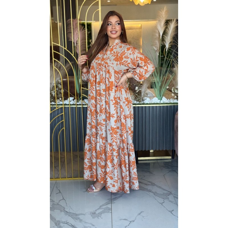 Robe Longue fleurie imprimé à Manches Longues pour femme