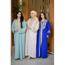 Koftan soirée 2pièces « Robe avec Abeya brodée en soie »