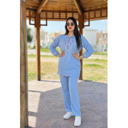 Set Brodé Femme Col et Manches Élastique