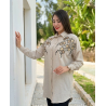 Set beige brodé à fleurs avec pantalon assorti