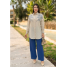 Set beige brodé à fleurs avec pantalon assorti