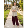 Set beige brodé à fleurs avec pantalon assorti