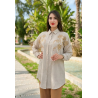Set beige brodé à fleurs avec pantalon assorti