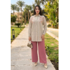 Set beige brodé à fleurs avec pantalon assorti