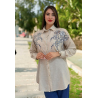 Set beige brodé à fleurs avec pantalon assorti