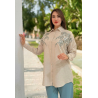 Set beige brodé à fleurs avec pantalon assorti