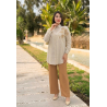 Set beige brodé à fleurs avec pantalon assorti