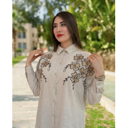 Set beige brodé à fleurs avec pantalon assorti