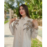 Set beige brodé à fleurs avec pantalon assorti