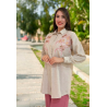 Set beige brodé à fleurs avec pantalon assorti