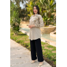Set beige brodé à fleurs avec pantalon assorti