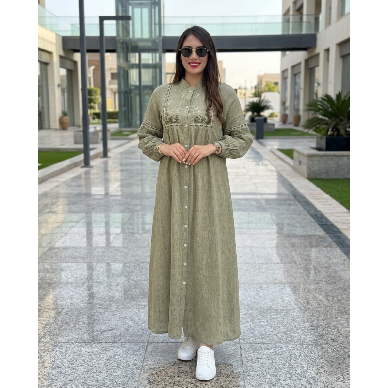 Robe chemise femme luxe — Kamraya brodé col