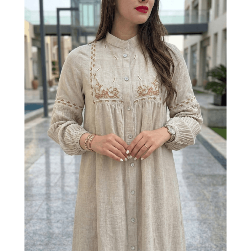 Robe chemise femme luxe — Kamraya brodé col