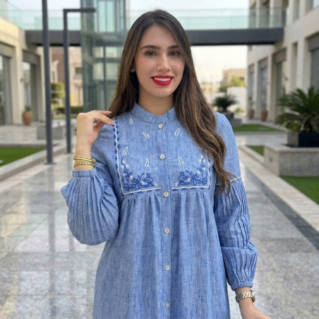 Robe chemise femme luxe — Kamraya brodé col