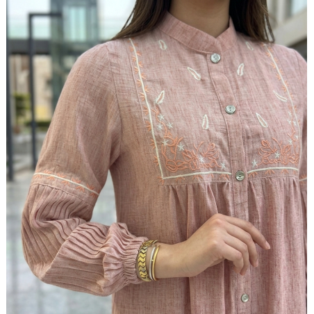 Robe chemise femme luxe — Kamraya brodé col