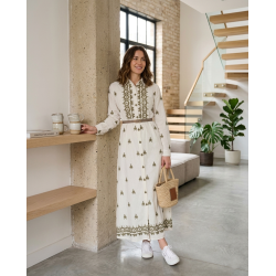 Robe Longue Femme Chic avec Broderie et Ceinture Élégante