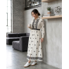 Robe Longue Femme Chic avec Broderie et Ceinture Élégante