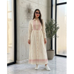 Robe Longue Femme Chic avec Broderie et Ceinture Élégante
