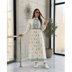 Robe Longue Femme Chic avec Broderie et Ceinture Élégante