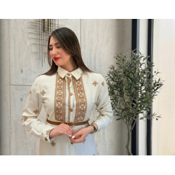 Robe Longue Femme Chic avec Broderie et Ceinture Élégante