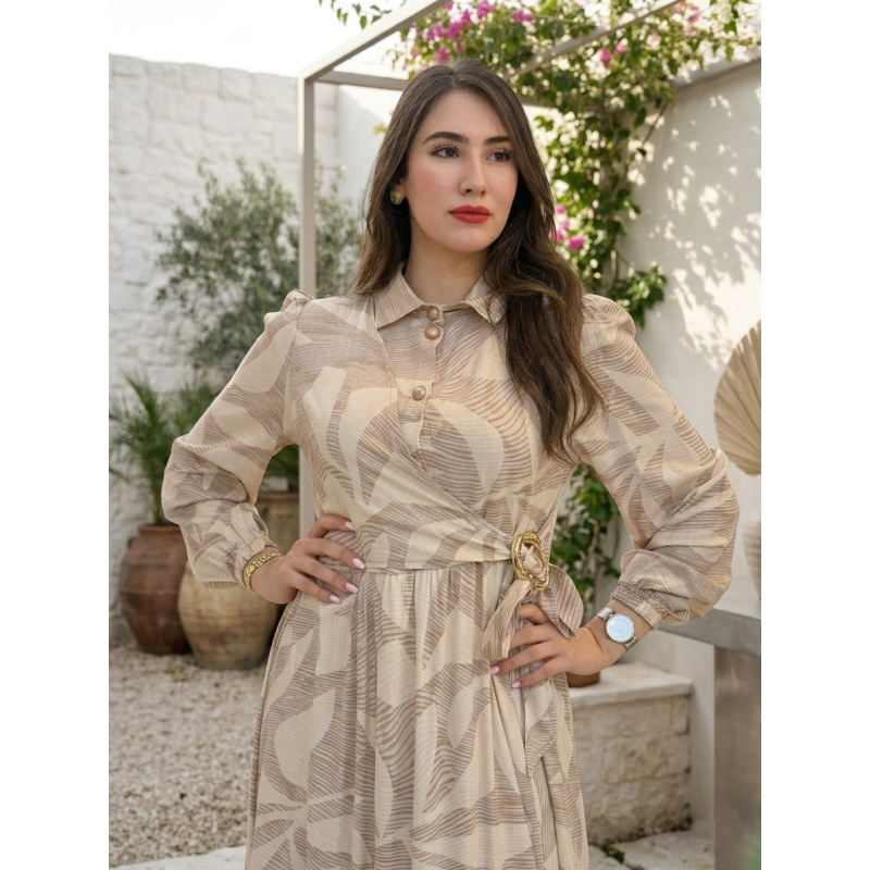 Robe Longue Femme Imprimé Floral avec broche – Élégance & Style