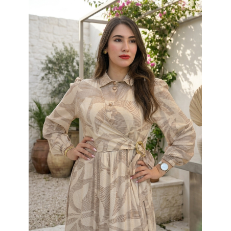 Robe Longue Femme Imprimé Floral avec broche – Élégance & Style
