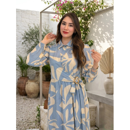 Robe Longue Femme Imprimé Floral avec broche – Élégance & Style