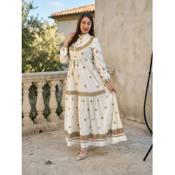 Robe Longue Bohème Chic Blanche avec dentelle et Ceinture - Tenue Femme Élégante