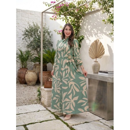 Robe Longue Femme Imprimé Floral avec broche – Élégance & Style