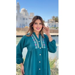 Robe longue avec bouton en crêpe pour femme – coupe fluide et élégante