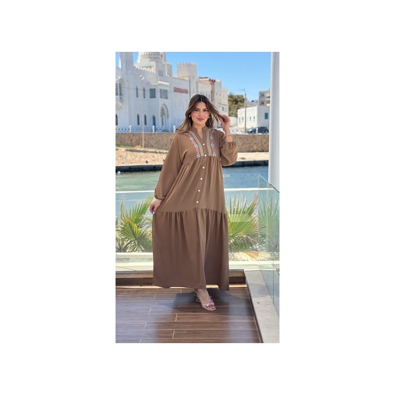 Robe longue avec bouton en crêpe pour femme – coupe fluide et élégante
