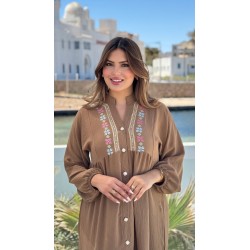 Robe longue avec bouton en crêpe pour femme – coupe fluide et élégante
