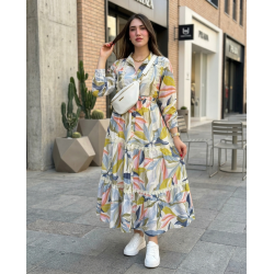 Robe longue femme imprimé floral — robe fluide, ceinture nouée, style élégant et confortable