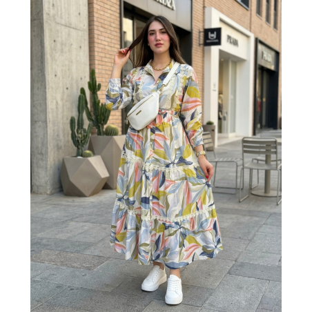 Robe longue femme imprimé floral — robe fluide, ceinture nouée, style élégant et confortable