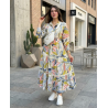 Robe longue femme imprimé floral — robe fluide, ceinture nouée, style élégant et confortable