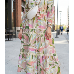 Robe longue femme imprimé floral — robe fluide, ceinture nouée, style élégant et confortable