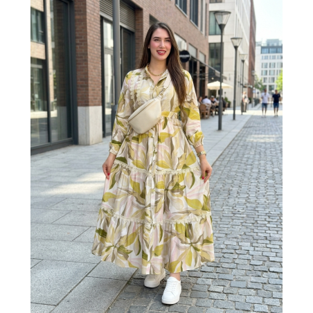 Robe longue femme imprimé floral — robe fluide, ceinture nouée, style élégant et confortable