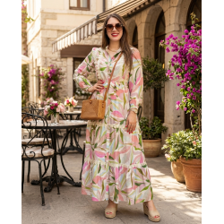 Robe longue femme imprimé floral — robe fluide, ceinture nouée, style élégant et confortable