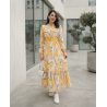 Robe Longue Fleurie Femme Chic – Manches Longues, Ceinture cuire à la Taille & Style Élégant Été