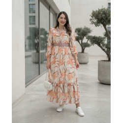 Robe Longue Fleurie Femme Chic – Manches Longues, Ceinture cuire à la Taille & Style Élégant Été
