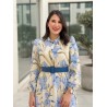 Robe Longue Fleurie Femme Chic – Manches Longues, Ceinture cuire à la Taille & Style Élégant Été